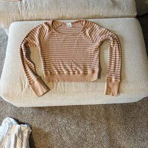 Offline by Aerie Striped Tan Women's Crew Neck Sweater